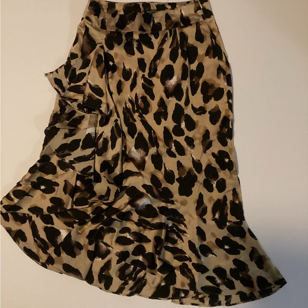 Nasty Gal Brown Leopard Midi Skirt